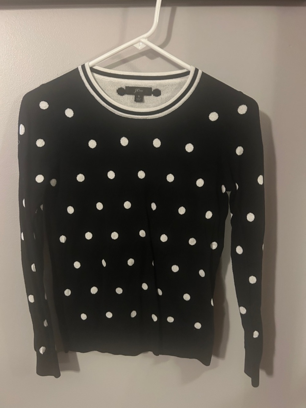 J. Crew women’s Black Crewneck Sweater with White Polka Dots small